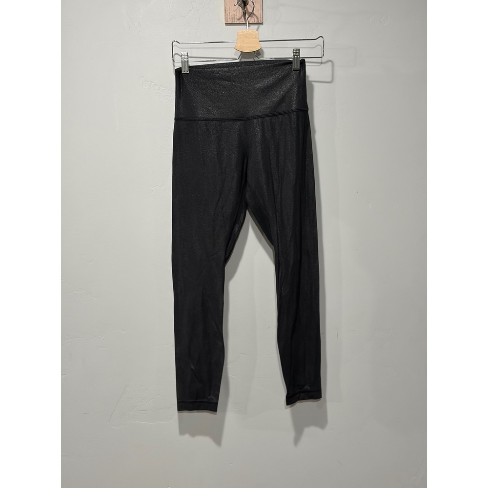 Lululemon Black Foil High Rise Leggings Metallic Yoga Pants Full Length Womens